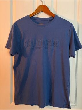 Santorini Greece Embossed Blue Crewneck T-Shirt